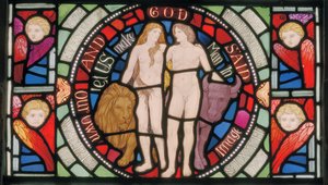 Adam et Ève, détail de la fenêtre Benedicite