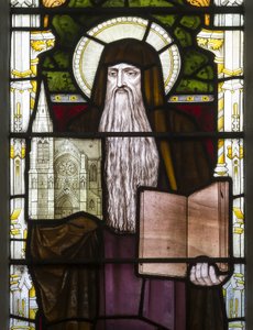 Cambridge, Trinity College, Heaton Butler & Bayne, Henry Holiday, Hieronymus, 1870, adapté de Carl Almquist