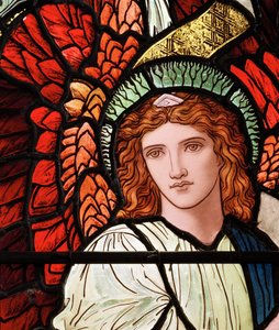 Grasmere, St Oswald, James Powell & Sons, Henry Holiday, Anges ministériels (détail), 1893