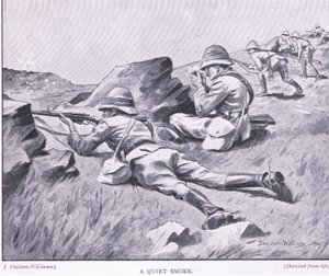 Une fumée tranquille, de Après Pretoria : La Guerre des guérillas publiée par Harmsworth Bros Limited - Henry Inglis Jodrel Sheldon Williams