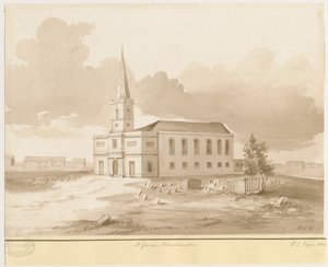 Wolverhampton - Église Saint-Georges : dessin au lavis sépia, 1844 - Henry James Noyes