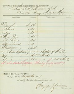 Facture de fournitures médicales et hospitalières, signée Henry Johnson, 30 août 1864 - Henry Johnson