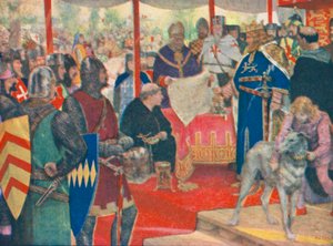 Le roi Jean scelle la Grande Charte (lithographie couleur) - Henry Justice Ford