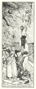 Le petit John Wesley sauvé du feu (lithographie) - Henry Justice Ford