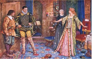 La comtesse de Leicester déchire la lettre de son mari en présence de Varney et Foster, illustration de Kenilworth, c.1910