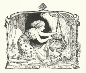 Zinebi met le turban sur le pot (gravure)