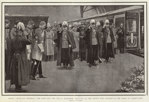 Funérailles de la reine Victoria, le roi et les membres de la famille royale saluant alors que le cercueil était transporté vers le train à Paddington