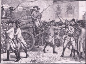 Troupes escortant le papier timbré à l