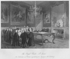 Le Cabinet Royal. - St. James. Les archevêques et évêques félicitant Sa Majesté pour son anniversaire