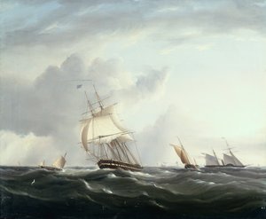 Une frégate, un bateau à aubes et des petites embarcations néerlandaises dans les Downs