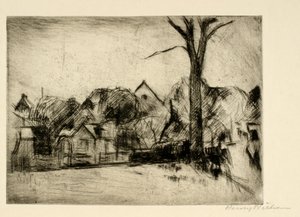 Paysage avec grand arbre et maisons - Henry Nielsen