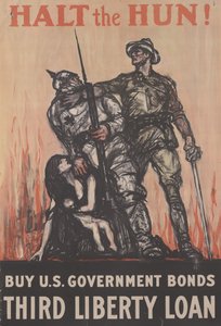 Arrêtez le Hun ! Achetez des obligations du gouvernement américain, Troisième emprunt de la liberté, vers 1918 (lithographie en couleur)