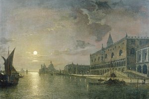 Vue au clair de lune du Bacino di San Marco, Venise, avec le Palais des Doges - Henry Pether