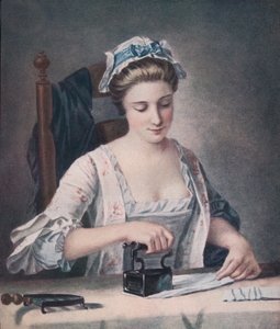 Une blanchisseuse repassant, vers 1765