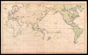 Carte générale présentant les découvertes faites par le capitaine James Cook lors de ce voyage et de ses deux précédents avec les routes des navires sous son commandement