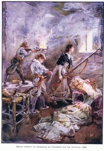 Défense héroïque par Madeleine de Verchères et ses frères 1692, vers 1920 - Henry Sandham