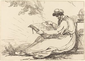Oriental avec barbe, lisant un livre
