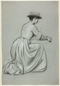 Femme agenouillée avec un chapeau de paille - Henry Stacy Marks