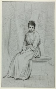 Femme se reposant sur un banc en pierre - Henry Stacy Marks