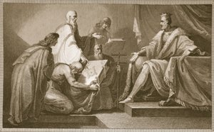 Le Livre du Jugement Dernier présenté à Guillaume Ier, gravé par J. Fittler, illustration de 