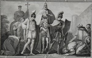 Henri et Louis conduisant le Pape au château de Torci, gravé par Saunders, illustration de 
