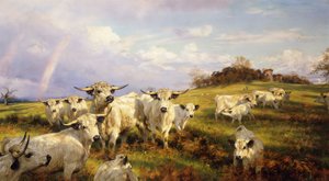 Bétail Sauvage de Chartley, Château de Chartley au Loin, 1902 - Henry William Banks Davis