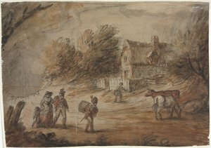 Scène de campagne avec des soldats
