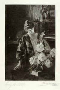 Fille et pivoines (Le miroir à main) - Henry Wolf