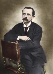 Portrait de J.M. Barrie photographié par Barraud en 1893 - James Matthew Barrie (1860-1937), écrivain écossais, créateur de Peter Pan - Photographie colorée
