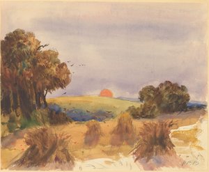 Un champ de maïs au coucher du soleil - Hercules Brabazon Brabazon