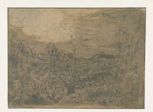 Paysage rocheux avec un homme marchant vers la droite, première version - Hercules Segers