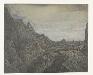Paysage rocheux avec une route et une rivière - Hercules Segers