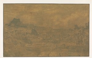 Vallée avec une rivière et une ville avec quatre tours - Hercules Segers