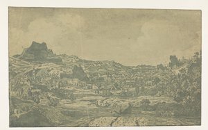 Vallée avec une rivière et une ville avec quatre tours - Hercules Segers