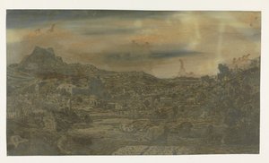 Vallée avec une rivière et une ville avec quatre tours - Hercules Segers