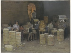 La mise en place de la poterie dans le four de De Sphinx à Maastricht - Herman Heijenbrock