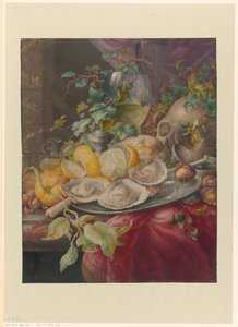 Nature morte de vanité avec huîtres et crâne