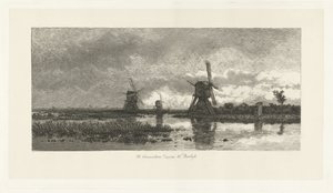 Paysage avec moulins
