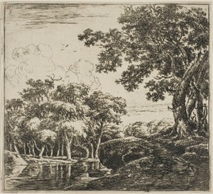 Trois grands arbres sur une colline, cinquième planche d