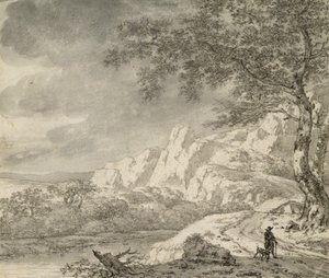 Paysage montagneux avec un randonneur - Herman Nauwincz