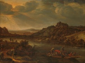 Vue de rivière avec ferry - Herman Saftleven