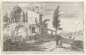 Auberge dans les ruines du palais impérial (Page de titre et douze vues de Rome) - Herman van Swanevelt