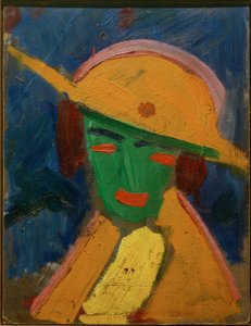 Femme verte avec chapeau jaune I - Hermann Stenner