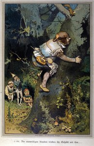 Le garçon audacieux était la risée de tous. Conte des frères Jacob Grimm (1785-1863) et Wilhelm Grimm (1786-1859). Illustration de Vogel.