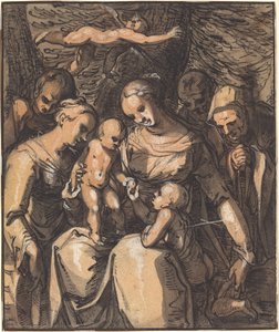 La Sainte Famille avec des saints [recto] - Hermann Weyer