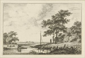 Paysage avec un petit bateau