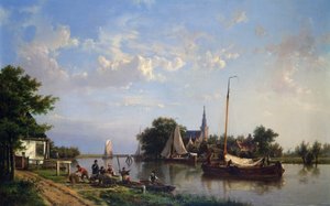 Barges sur un Canal en Été - Hermanus Koekkoek