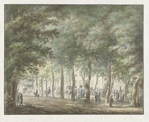 Vue dans le Haarlemmerhout, avec une foule de gens devant le Heerenlogement