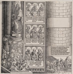 Maximilien en architecte, avec une statue de Saint Léopold, et des bustes des ancêtres de Maximilien, 1517-1518 - Hieronymus Andreae