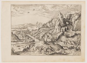 Abraham et Isaac sur le chemin du sacrifice, extrait de Paysages avec scènes bibliques et mythologiques - Hieronymus Cock